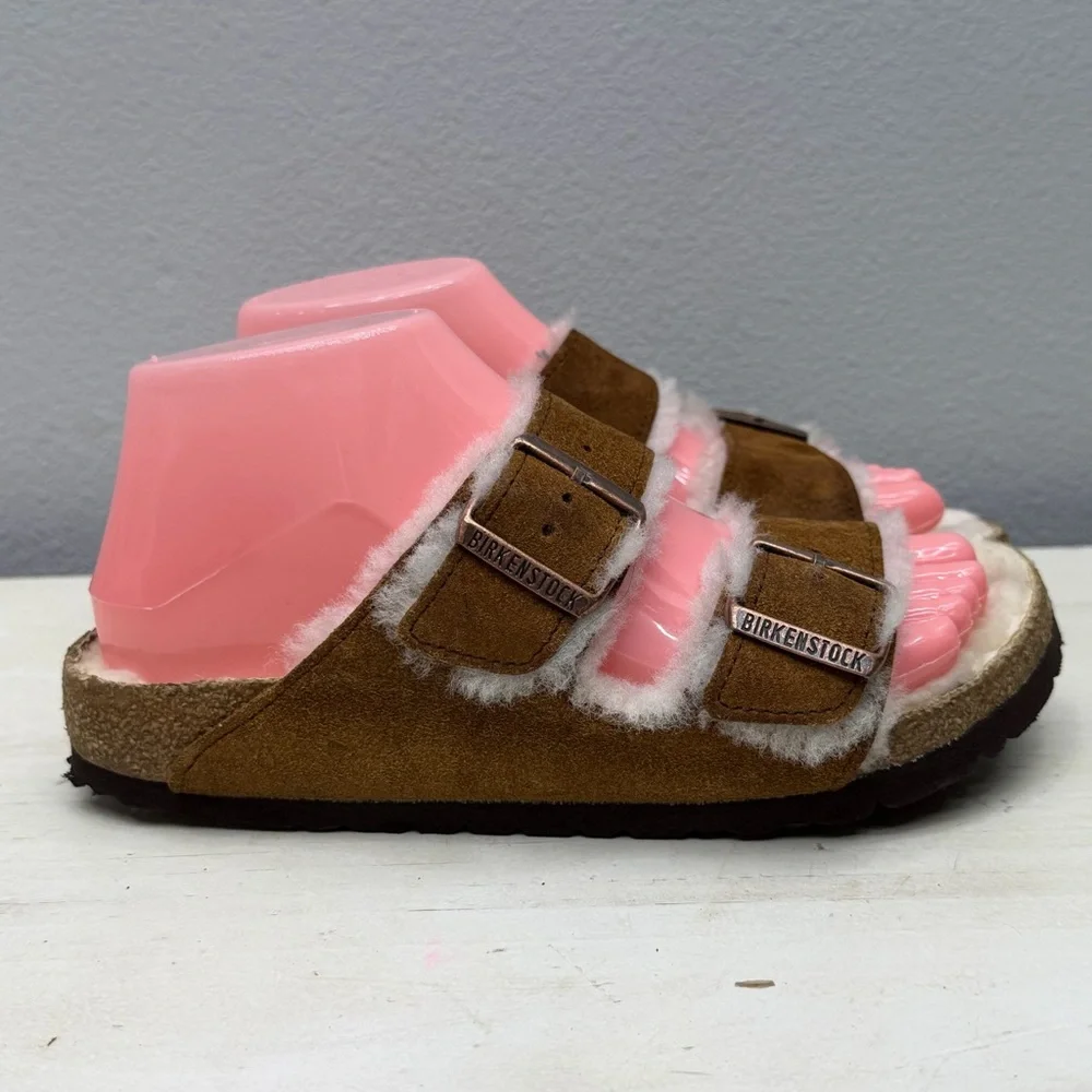 Birkenstock Brown Suede Shearling Arizona Sandals Size 37
